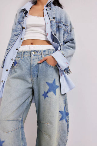 Heart Patterned Wide-Leg Jeans
