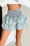 Tiered Smocked Mini Denim Skirt