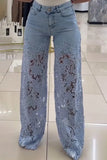 Lace Cutout Flare Denim Pants