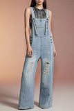 Distressed Denim Jumpsuit with Straps