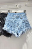 Fringe Embellished Denim Shorts