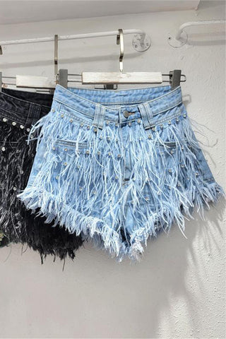 Fringe Embellished Denim Shorts
