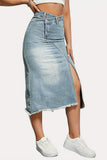 Asymmetric Hem Denim Midi Skirt