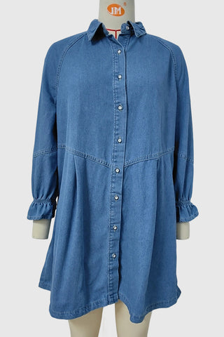 Cuffed Sleeve Denim Shirt Dress