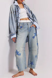 Heart Patterned Wide-Leg Jeans