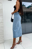 Denim High Slit Pencil Skirt