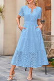 V-Neck Short Sleeve Midi Dress