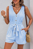 Striped Button-Front Tie-Waist Romper