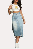 Asymmetric Hem Denim Midi Skirt