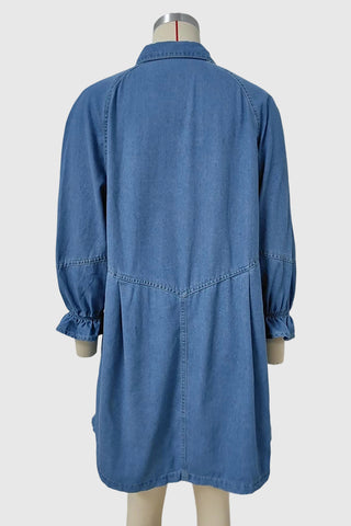 Cuffed Sleeve Denim Shirt Dress