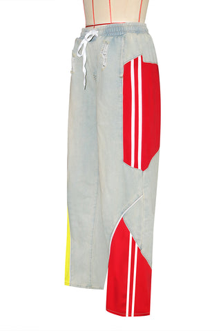 Colorblock Wide-Leg Denim Pants