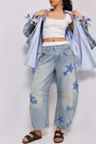 Heart Patterned Wide-Leg Jeans