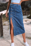 Button Detail Denim Midi Skirt