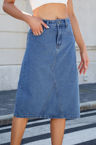 A-Line Denim Skirt with Pocket Detail
