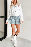 Tiered Smocked Mini Denim Skirt