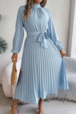Pleated Midi Dress with Belt