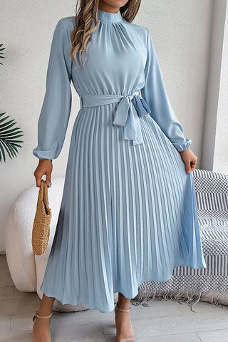 Pleated Midi Dress with Belt