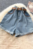 Belted High-Waist Casual Shorts