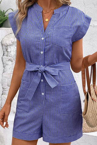 Button-Front Striped Romper