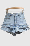 Ruffled Hem Denim Shorts