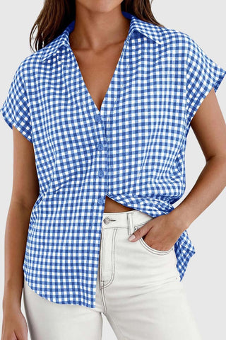 Checkered Button Tie-Front Shirt