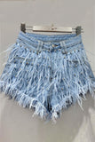 Fringe Embellished Denim Shorts