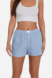 Button-Front Gingham Casual Shorts
