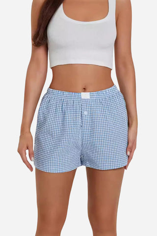 Button-Front Gingham Casual Shorts