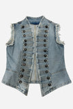 Button-Detail Frayed Vest