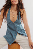 Button-Front Denim Tank