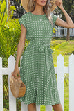 Polka Dot Tie-Waist Casual Dress