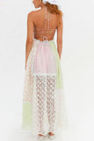 Halter Patchwork Maxi Dress