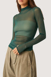 Sheer Turtleneck Long Sleeve Blouse