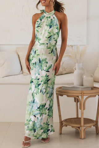 Abstract Floral Halter Maxi Dress