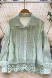 Lace Trim Button-Up Blouse