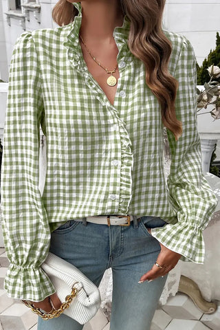 Ruffled Gingham Check Blouse