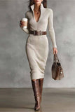 Button-Accent Knit Casual Dress