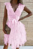 Lace V-Neck Flared Casual Dress