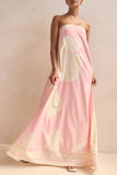 Strapless Maxi Dress with Contrasting Hem
