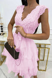 Lace V-Neck Flared Casual Dress
