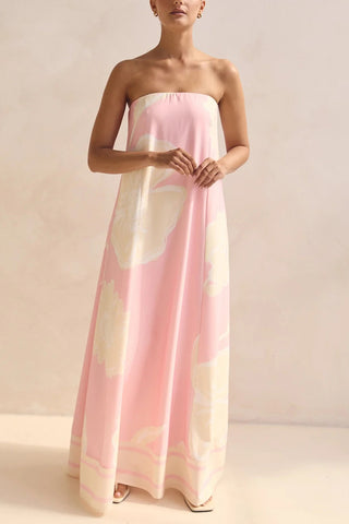 Strapless Maxi Dress with Contrasting Hem
