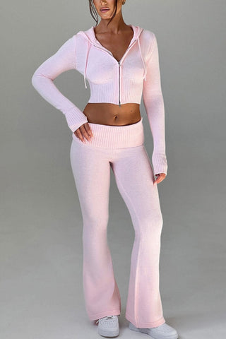 Knitted Two-Piece Flared Pant Set