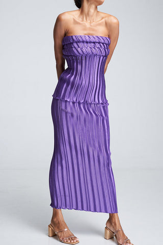 Pleated Strapless Top and Skirt Set