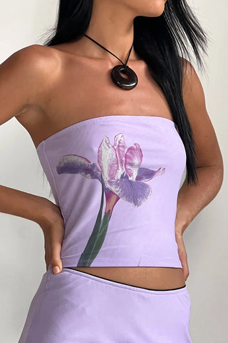 Tube Top with Floral Graphic Print