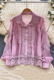 Lace Trim Button-Up Blouse