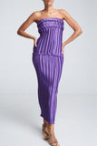 Pleated Strapless Top and Skirt Set