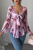 Tie-Front Floral Blouse