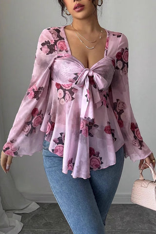 Tie-Front Floral Blouse