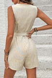 Striped Button-Front Tie Waist Jumpsuit