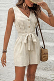 Striped Button-Front Tie Waist Jumpsuit